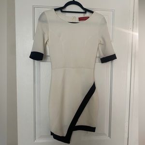 Akira Asymmetrical White & Black Trimmed Dress